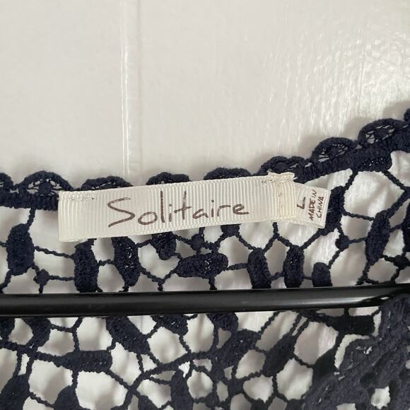 Navy Crochet Cotton Top L Boho Beachy Mesh Knit Festival Layering Shirt - Picture 3 of 7